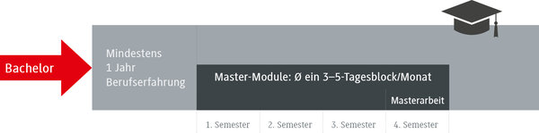 Ein Diagramm zeigt die Anforderungen f&uuml;r einen Masterabschluss, einschlie&szlig;lich Bachelor und Berufserfahrung.
