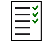 Piktogramm Liste mit grauen Linien und drei gr&uuml;nen H&auml;kchen rechts neben den ersten drei Linien