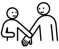 Schwarz-wei&szlig; Piktogramm zweier Figuren, die sich die Hand geben