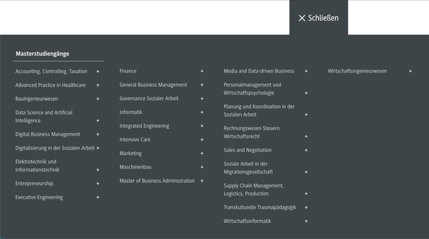 Screenshot geöffnetes Menü cas.dhbw.de