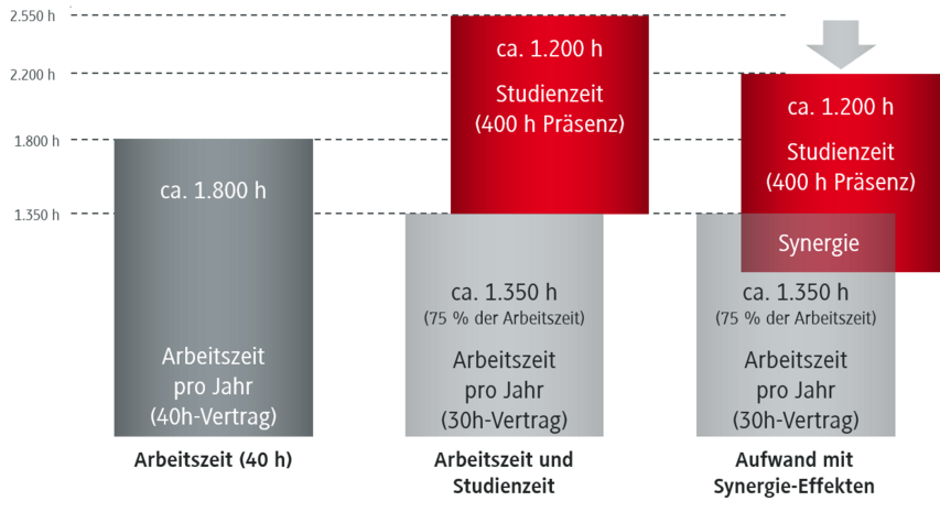 Grafik: Zeitersparnis durch Synergie zwischen Theorie und Praxis im Dualen Master