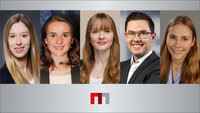 Fünf professionelle Porträts von jungen Fachleuten in einem modernen Umfeld