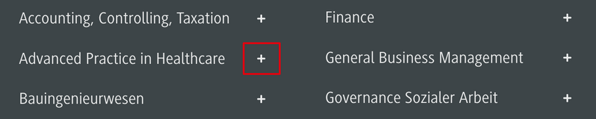 Screenshot der Menüpunkte mit Untermenüpunkten