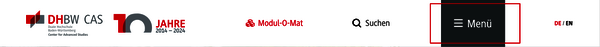 Screenshot Header cas.dhbw.de, Men&uuml;-Button durch roten Rahmen hervorgehoben