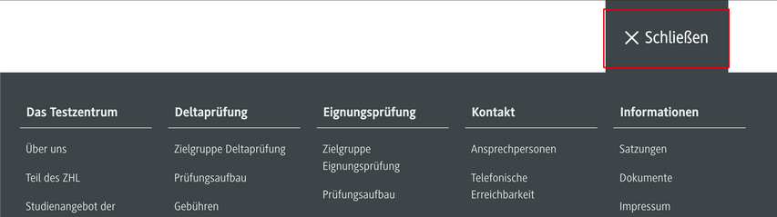 Screenshot Menü cas.dhbw.de, Schließen-Button durch roten Rahmen hervorgehoben